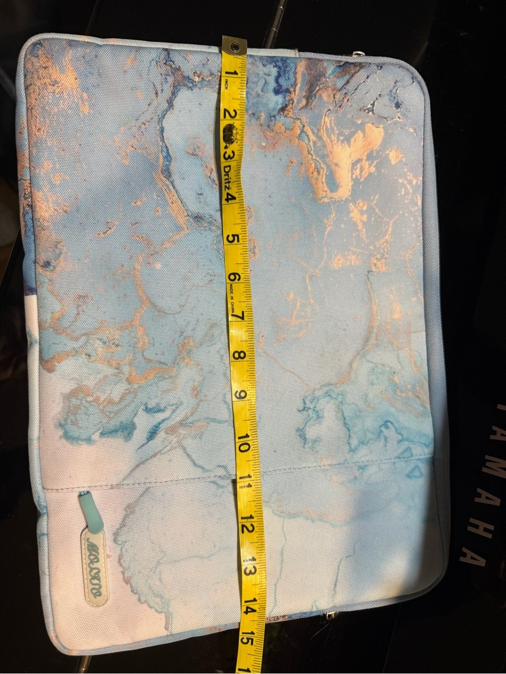 Marble Print Laptop Sleeve in Light Blue & Gold